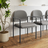 Tiffany Comfort Gray Vinyl Stackable Steel Side Reception Chair with Arms