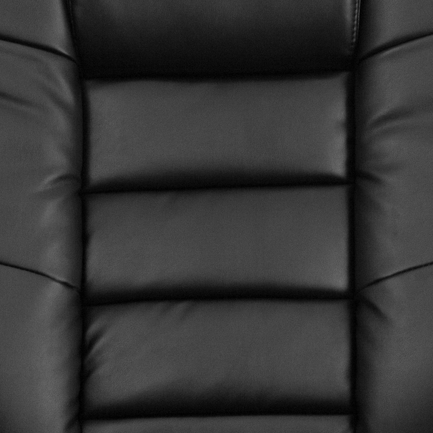 Bali Contemporary Multi-Position Recliner with Horizontal Stitching and Ottoman with Swivel Mahogany Wood Base in Black LeatherSoft
