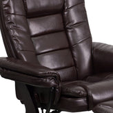 Bali Contemporary Multi-Position Recliner with Horizontal Stitching and Ottoman with Swivel Mahogany Wood Base in Brown LeatherSoft