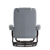 Bali Contemporary Multi-Position Recliner with Horizontal Stitching and Ottoman with Swivel Mahogany Wood Base in Gray LeatherSoft