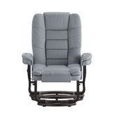 Bali Contemporary Multi-Position Recliner with Horizontal Stitching and Ottoman with Swivel Mahogany Wood Base in Gray LeatherSoft