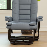 Bali Contemporary Multi-Position Recliner with Horizontal Stitching and Ottoman with Swivel Mahogany Wood Base in Gray LeatherSoft