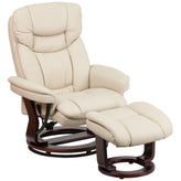 Allie Recliner Chair with Ottoman | Beige LeatherSoft Swivel Recliner Chair with Ottoman Footrest