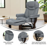 Allie Recliner Chair with Ottoman | Gray LeatherSoft Swivel Recliner Chair with Ottoman Footrest