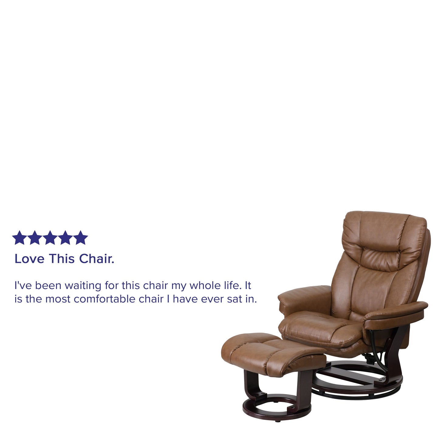 Allie Contemporary Multi-Position Recliner and Curved Ottoman with Swivel Mahogany Wood Base in Palimino LeatherSoft