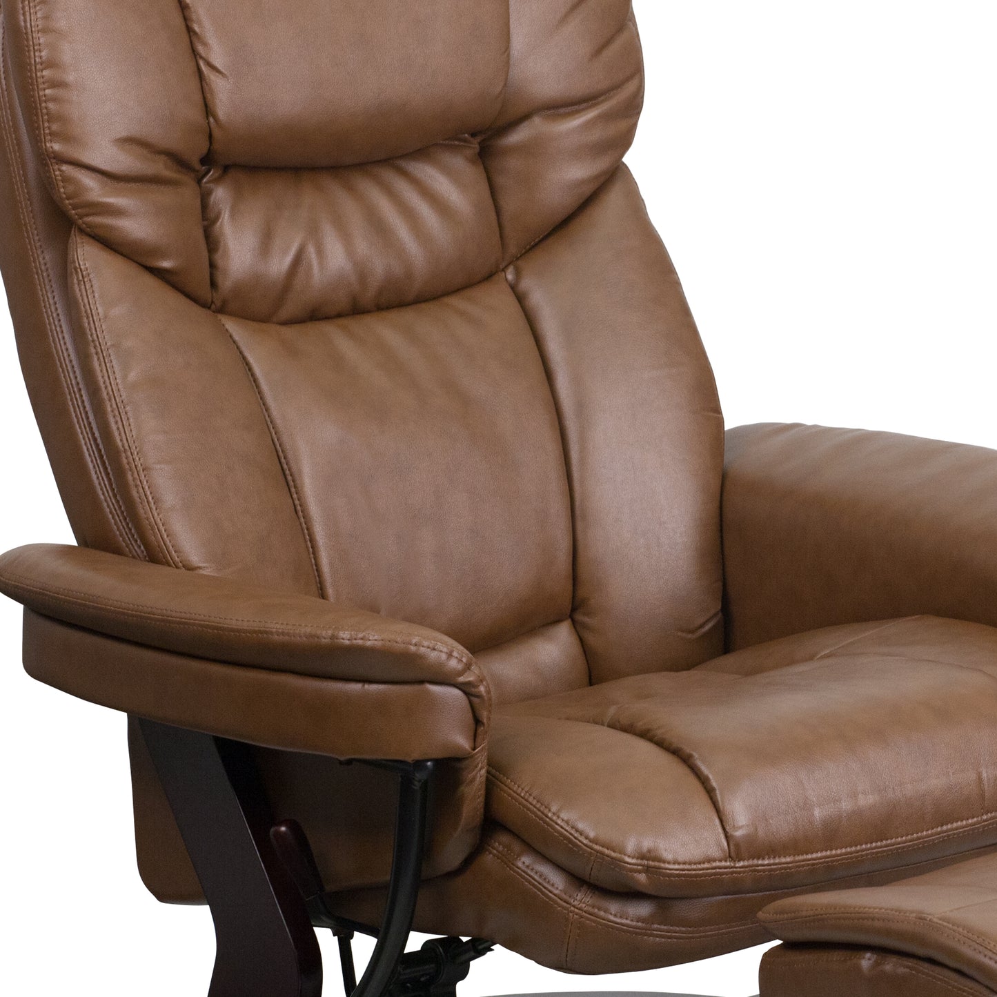 Allie Contemporary Multi-Position Recliner and Curved Ottoman with Swivel Mahogany Wood Base in Palimino LeatherSoft