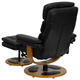 Whitney Contemporary Multi-Position Recliner and Ottoman with Wood Base in Black LeatherSoft