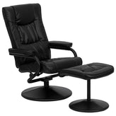 Rachel Contemporary Multi-Position Recliner and Ottoman with Wrapped Base in Black LeatherSoft