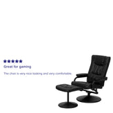 Rachel Contemporary Multi-Position Recliner and Ottoman with Wrapped Base in Black LeatherSoft