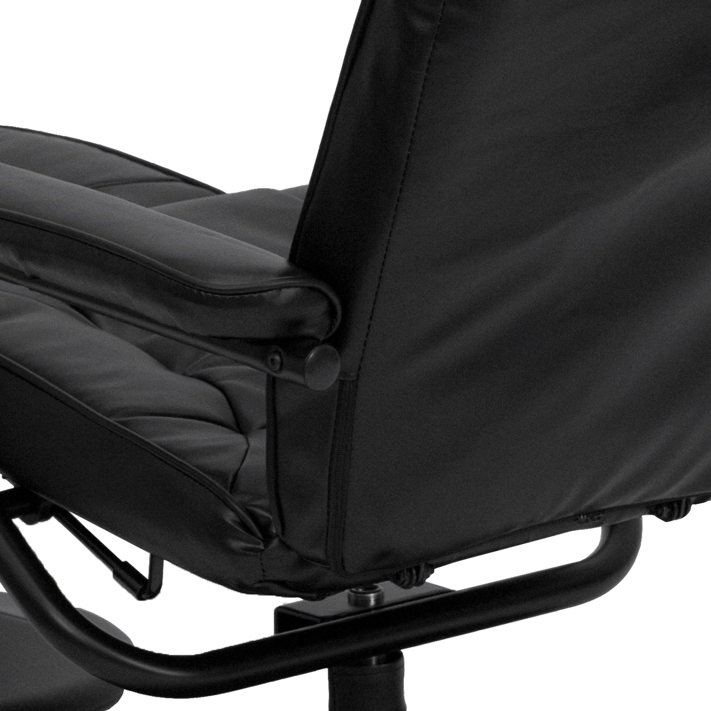 Rachel Contemporary Multi-Position Recliner and Ottoman with Wrapped Base in Black LeatherSoft
