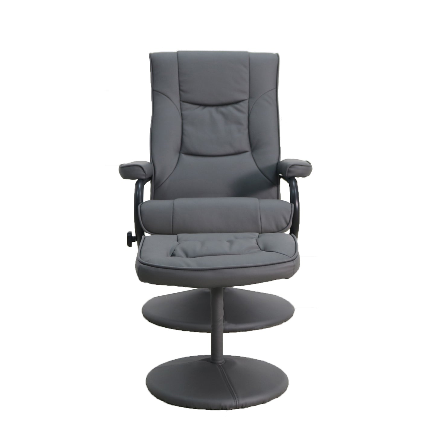 Rachel Contemporary Multi-Position Recliner and Ottoman with Wrapped Base in Gray LeatherSoft
