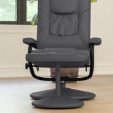 Rachel Contemporary Multi-Position Recliner and Ottoman with Wrapped Base in Gray LeatherSoft