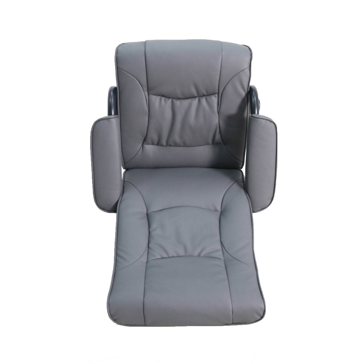 Rachel Contemporary Multi-Position Recliner and Ottoman with Wrapped Base in Gray LeatherSoft