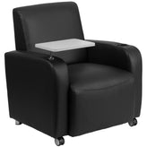 George Black LeatherSoft Guest Chair with Tablet Arm, Front Wheel Casters and Cup Holder