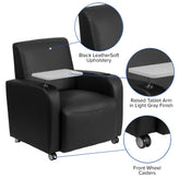 George Black LeatherSoft Guest Chair with Tablet Arm, Front Wheel Casters and Cup Holder