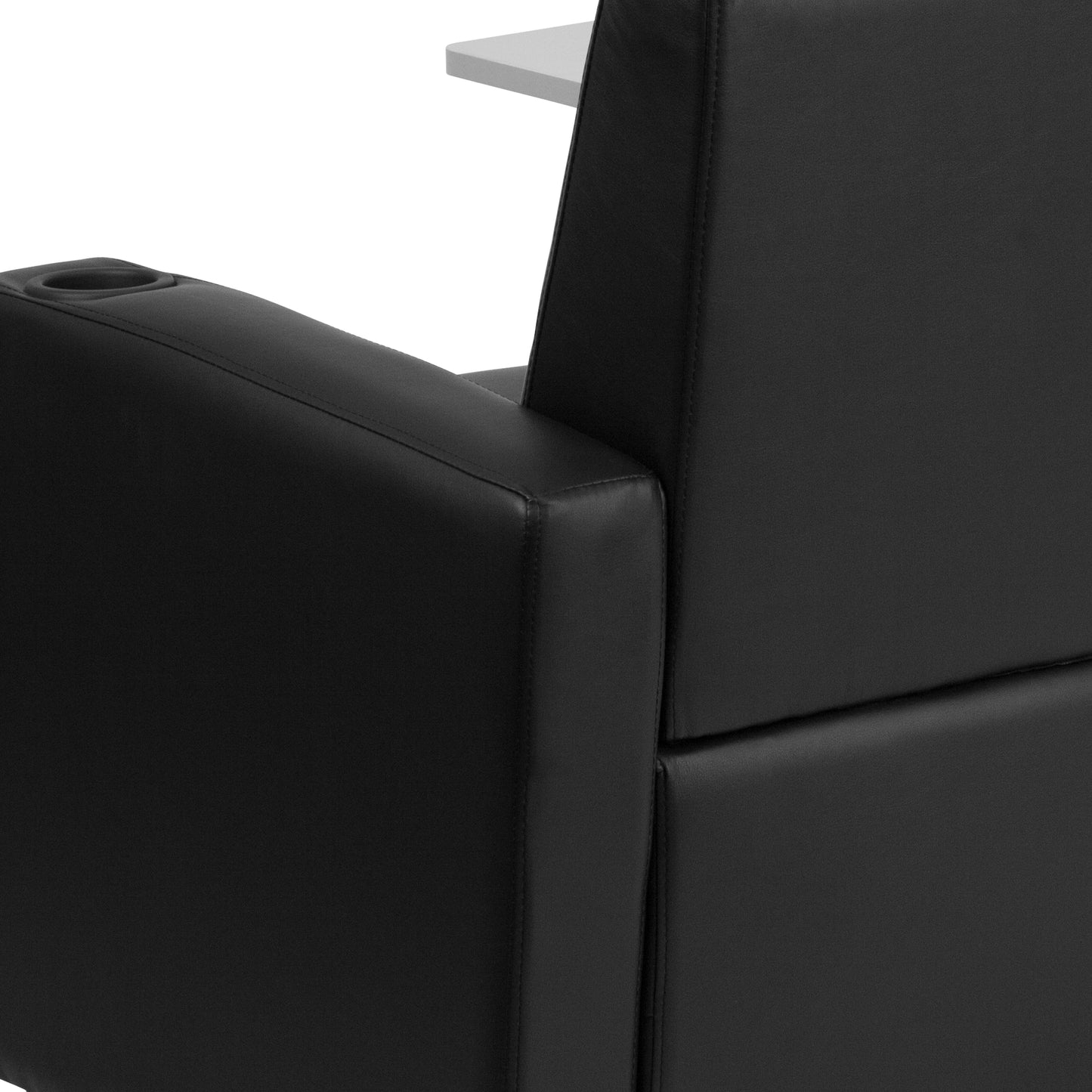 George Black LeatherSoft Guest Chair with Tablet Arm, Chrome Legs and Cup Holder