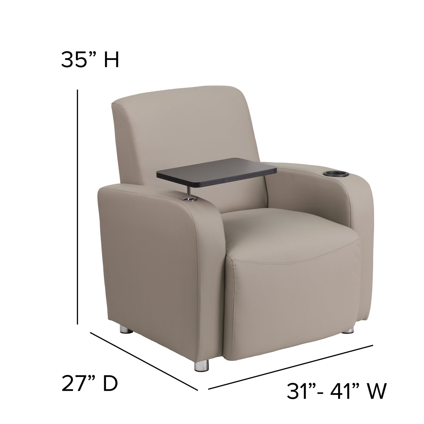 George Gray LeatherSoft Guest Chair with Tablet Arm, Chrome Legs and Cup Holder