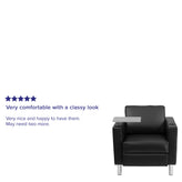 George Black LeatherSoft Guest Chair with Tablet Arm, Tall Chrome Legs and Cup Holder