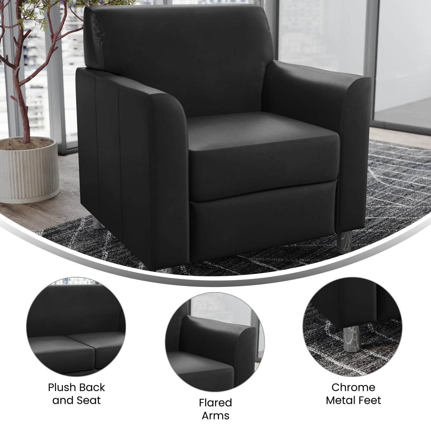 HERCULES Diplomat Black LeatherSoft Chair with Clean Line-Stitched Frame and Chrome Legs