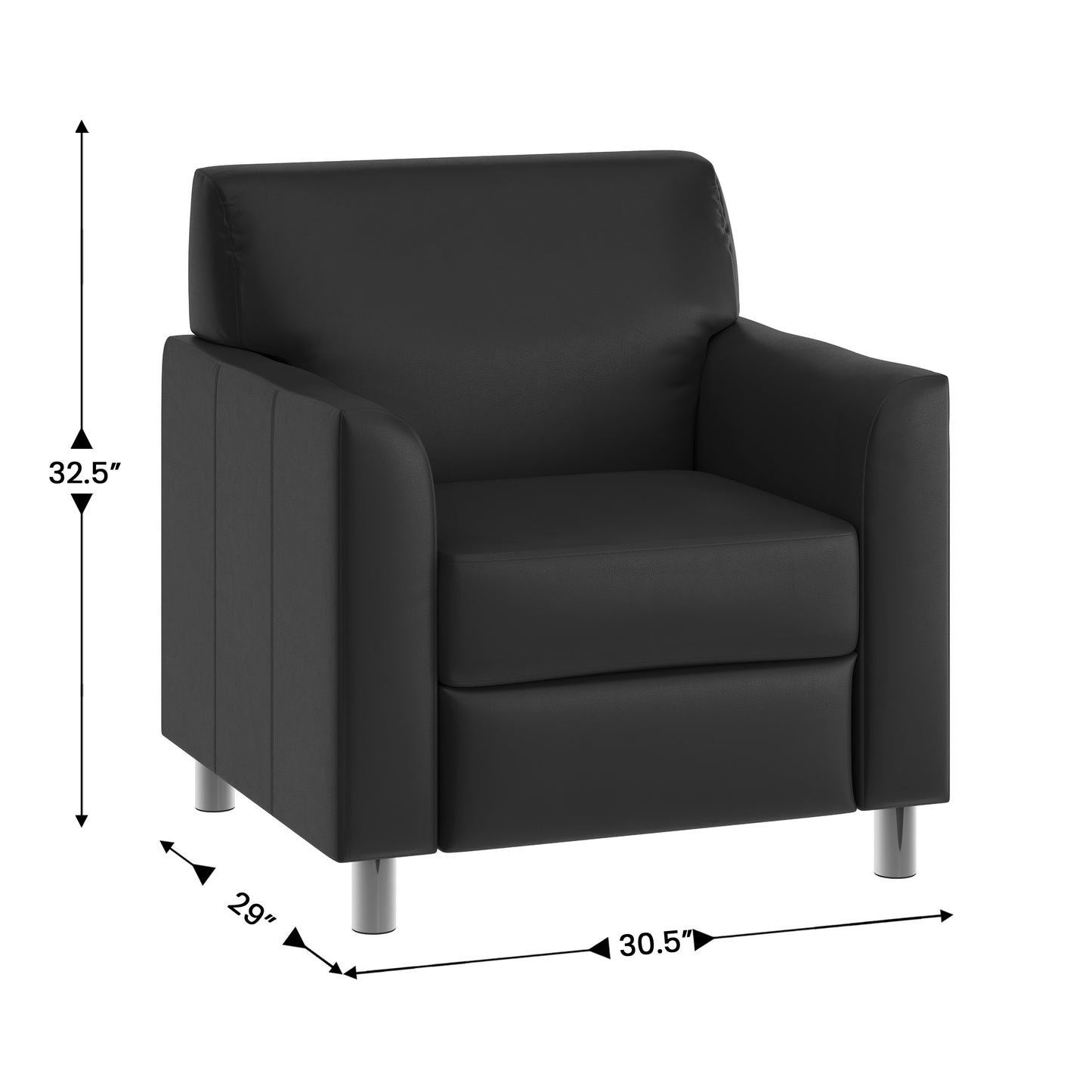 HERCULES Diplomat Black LeatherSoft Chair with Clean Line-Stitched Frame and Chrome Legs