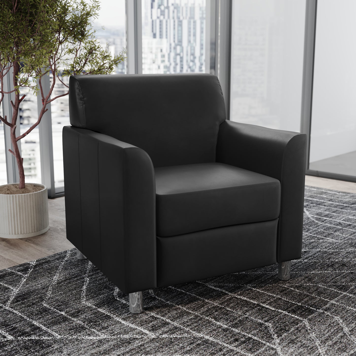 HERCULES Diplomat Black LeatherSoft Chair with Clean Line-Stitched Frame and Chrome Legs
