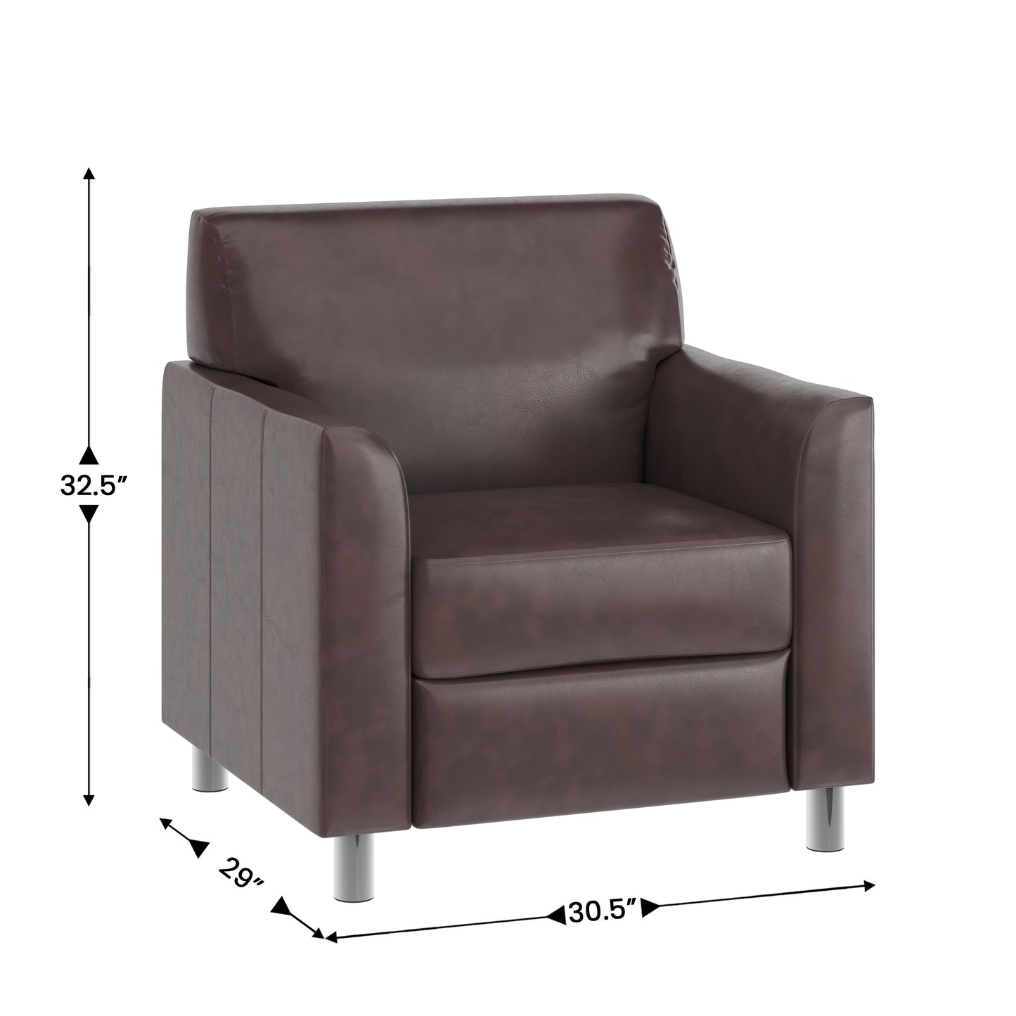 HERCULES Diplomat Brown LeatherSoft Chair with Clean Line-Stitched Frame and Chrome Legs