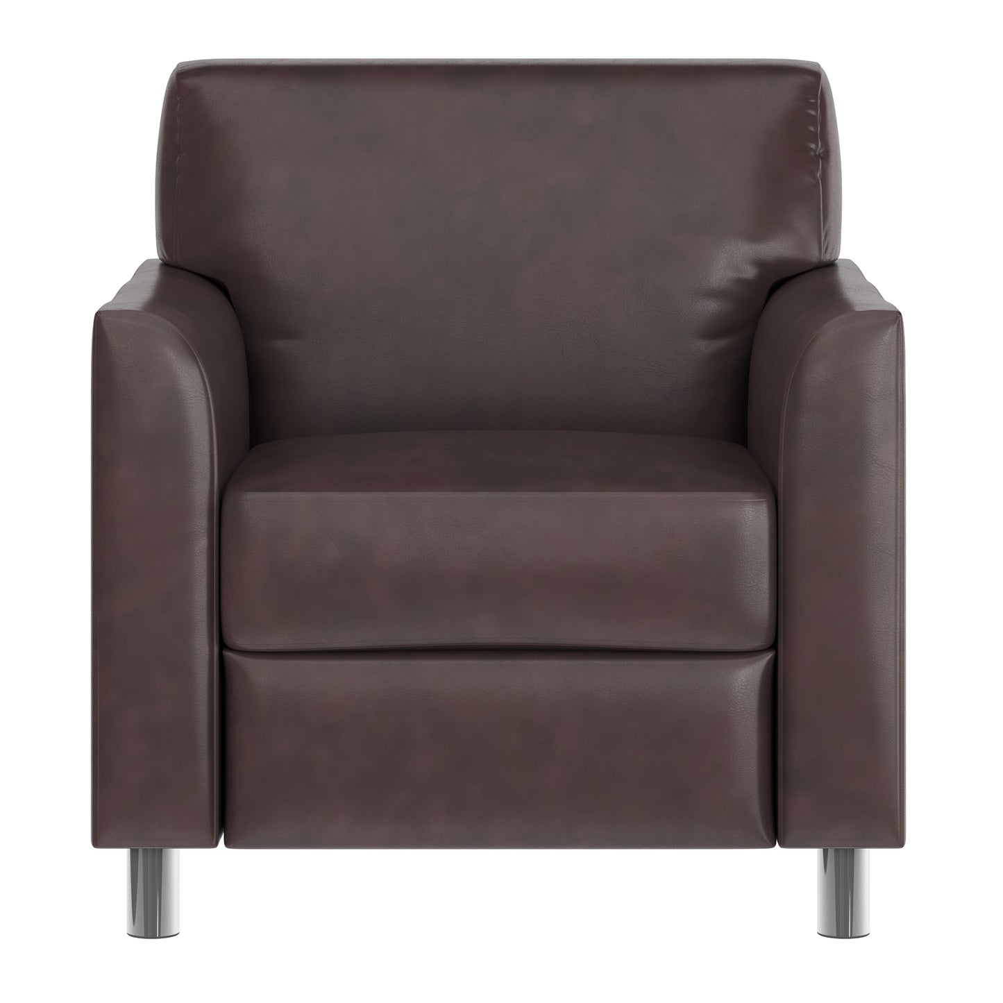 HERCULES Diplomat Brown LeatherSoft Chair with Clean Line-Stitched Frame and Chrome Legs