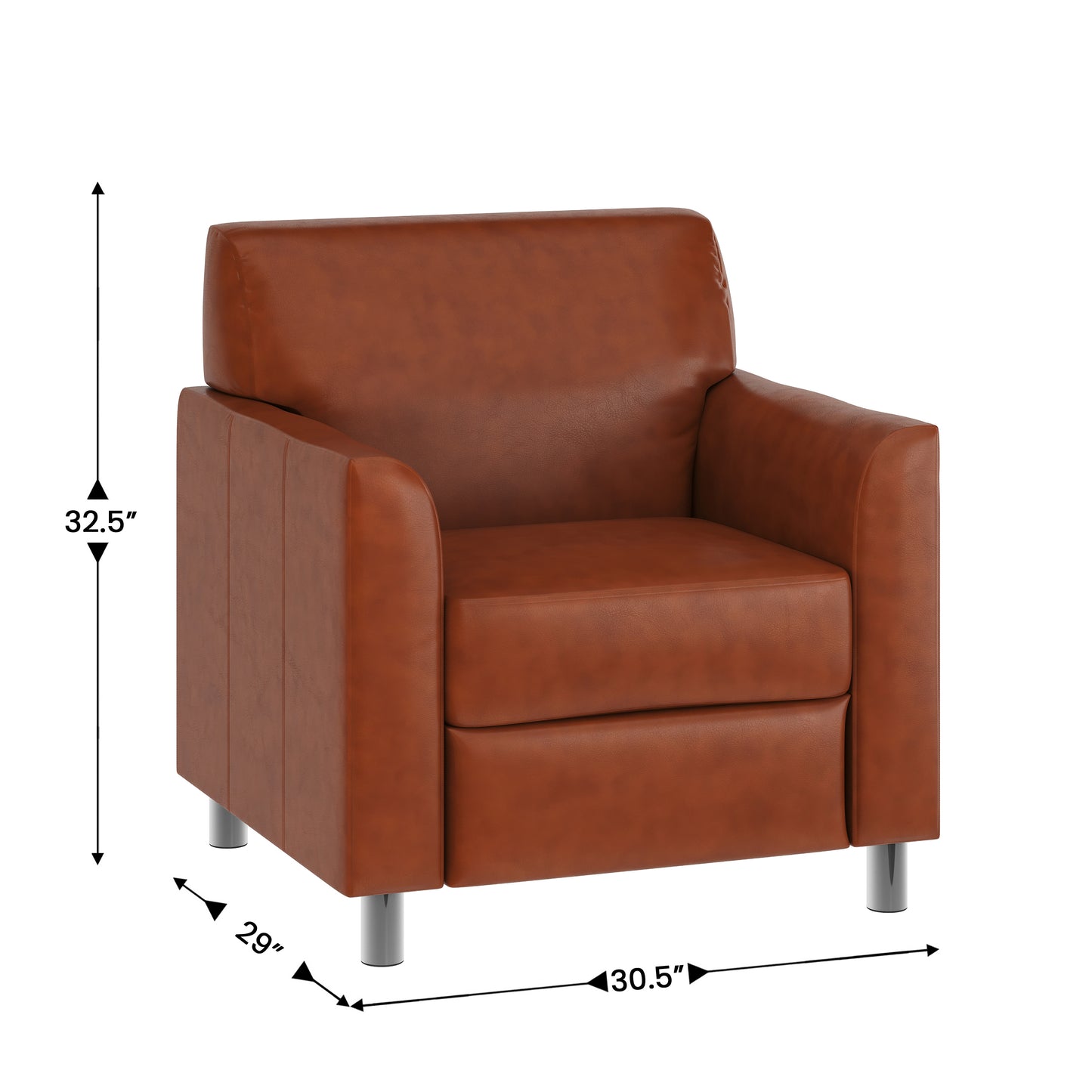 HERCULES Diplomat Cognac LeatherSoft Chair with Clean Line-Stitched Frame and Chrome Legs