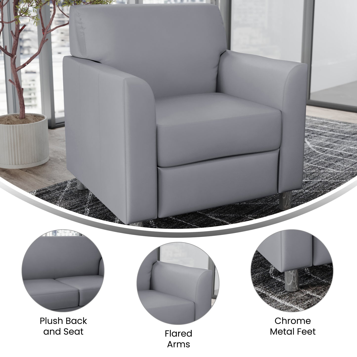 HERCULES Diplomat Gray LeatherSoft Chair with Clean Line-Stitched Frame and Chrome Legs