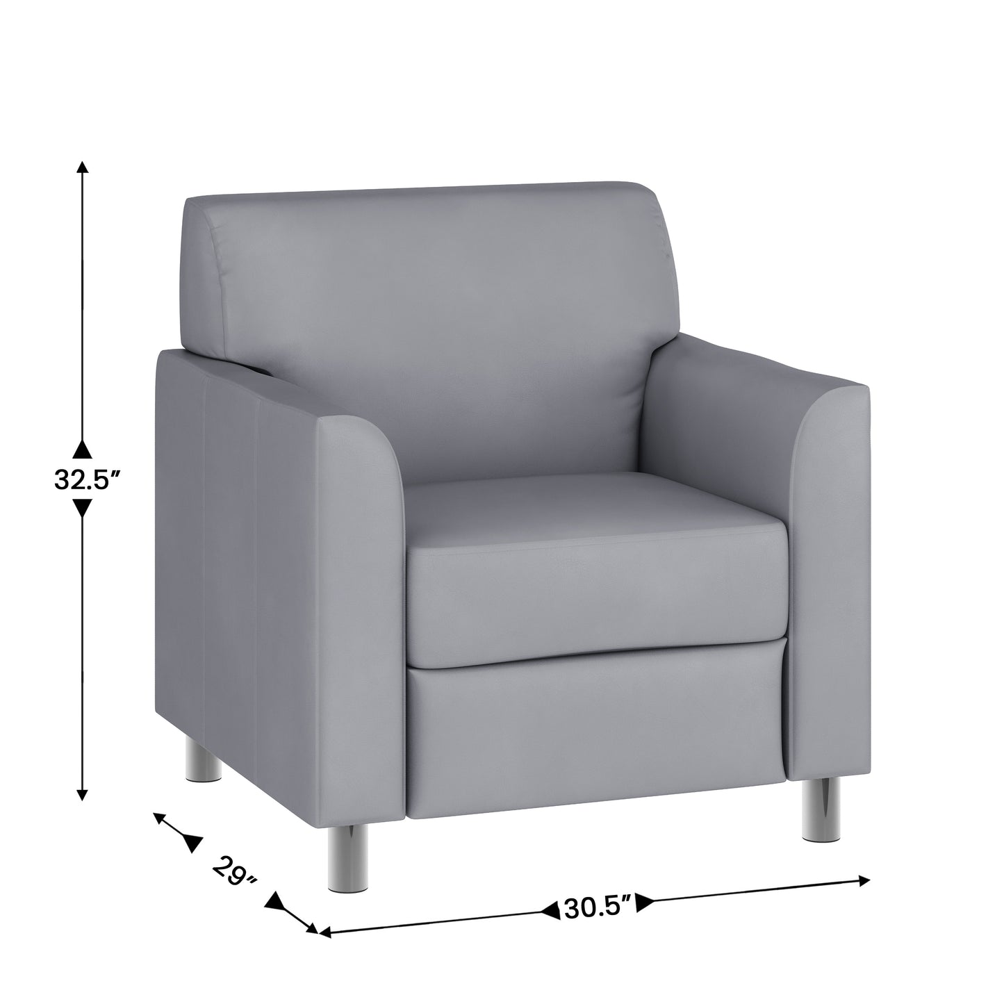 HERCULES Diplomat Gray LeatherSoft Chair with Clean Line-Stitched Frame and Chrome Legs