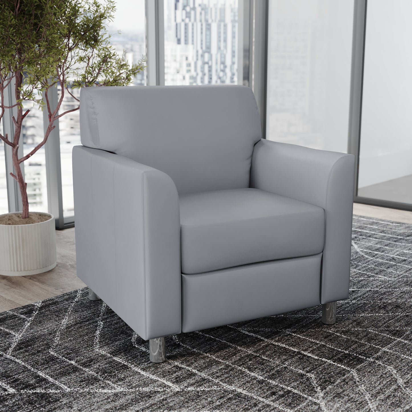 HERCULES Diplomat Gray LeatherSoft Chair with Clean Line-Stitched Frame and Chrome Legs