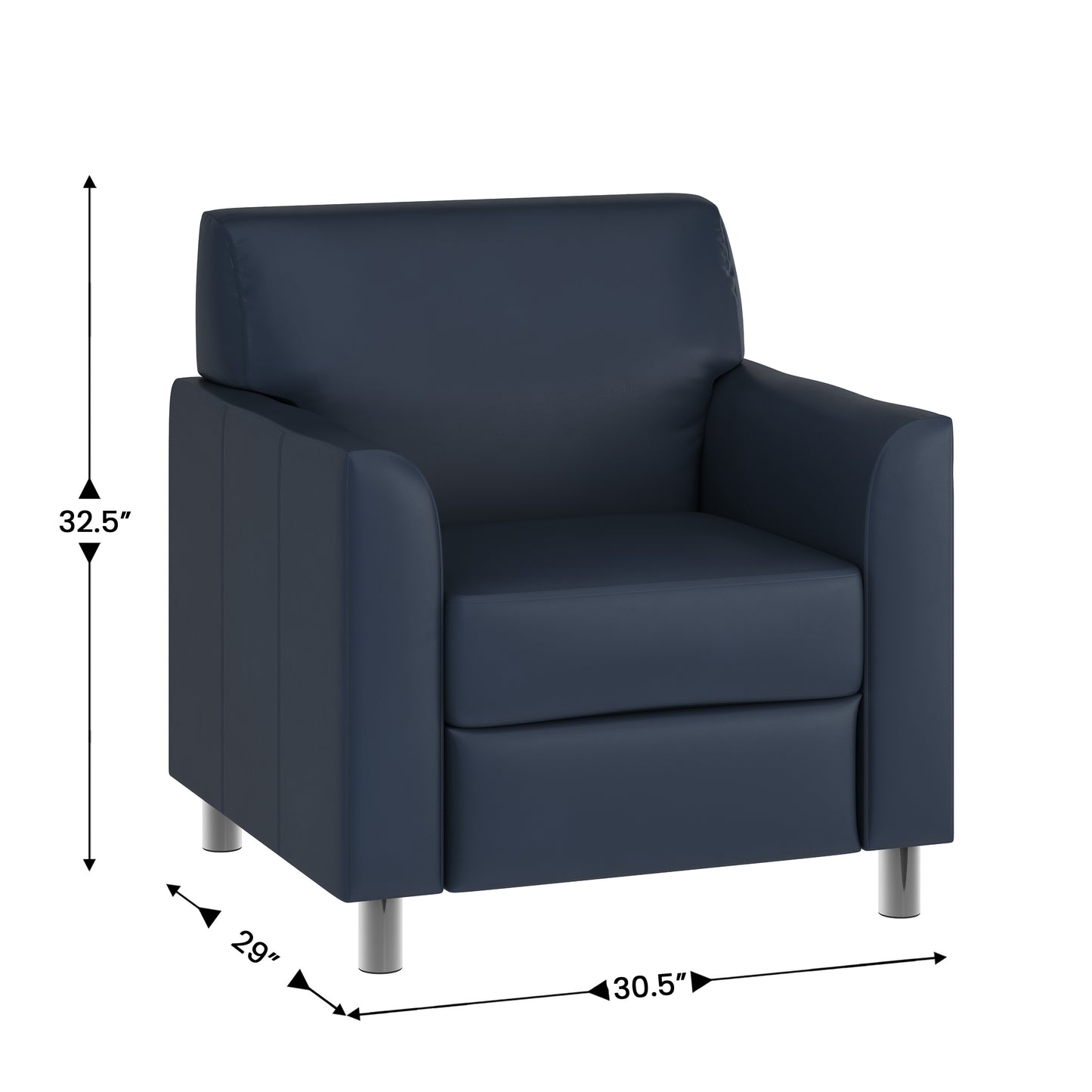 HERCULES Diplomat Navy LeatherSoft Chair with Clean Line-Stitched Frame and Chrome Legs