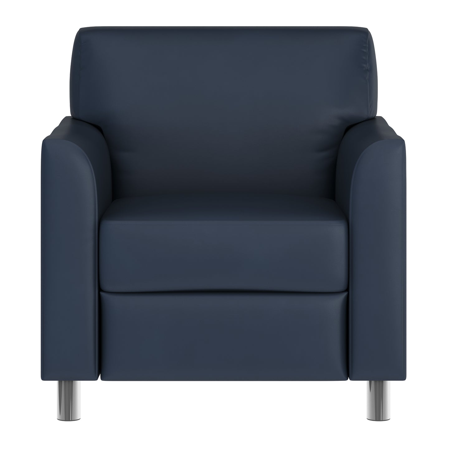 HERCULES Diplomat Navy LeatherSoft Chair with Clean Line-Stitched Frame and Chrome Legs