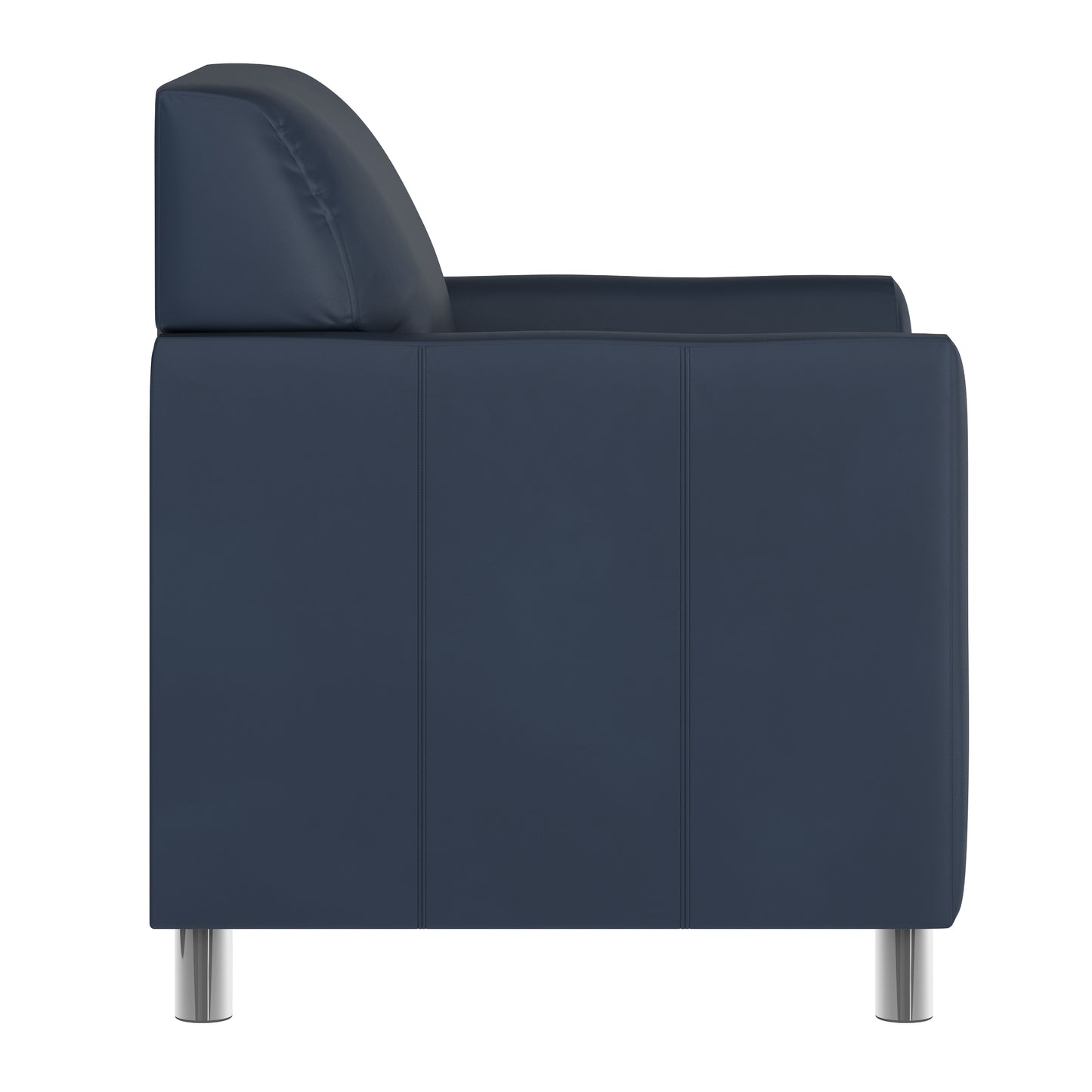 HERCULES Diplomat Navy LeatherSoft Chair with Clean Line-Stitched Frame and Chrome Legs