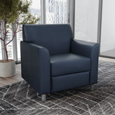 HERCULES Diplomat Navy LeatherSoft Chair with Clean Line-Stitched Frame and Chrome Legs