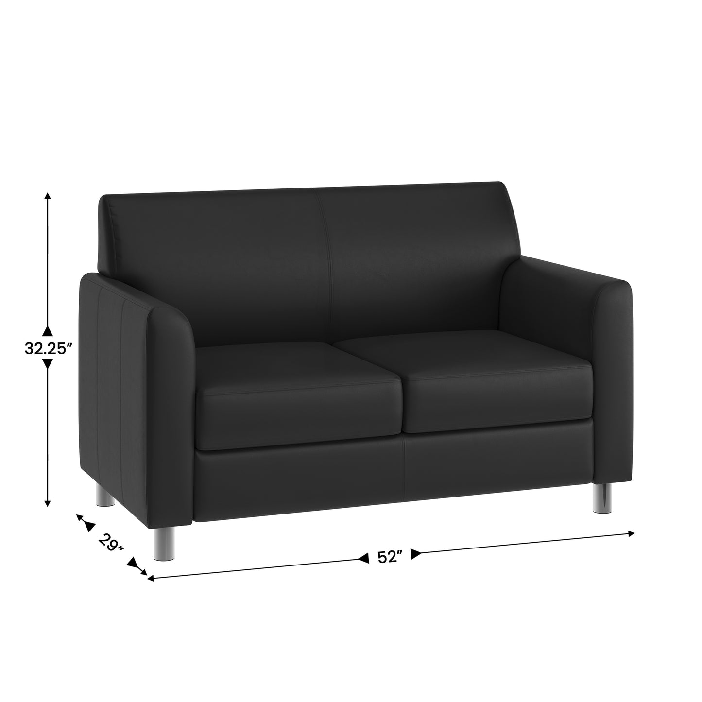 HERCULES Diplomat Black LeatherSoft Loveseat with Clean Line-Stitched Frame and Chrome Legs