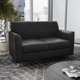 HERCULES Diplomat Black LeatherSoft Loveseat with Clean Line-Stitched Frame and Chrome Legs