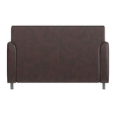 HERCULES Diplomat Brown LeatherSoft Loveseat with Clean Line-Stitched Frame and Chrome Legs