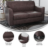 HERCULES Diplomat Brown LeatherSoft Loveseat with Clean Line-Stitched Frame and Chrome Legs