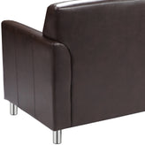 HERCULES Diplomat Brown LeatherSoft Loveseat with Clean Line-Stitched Frame and Chrome Legs