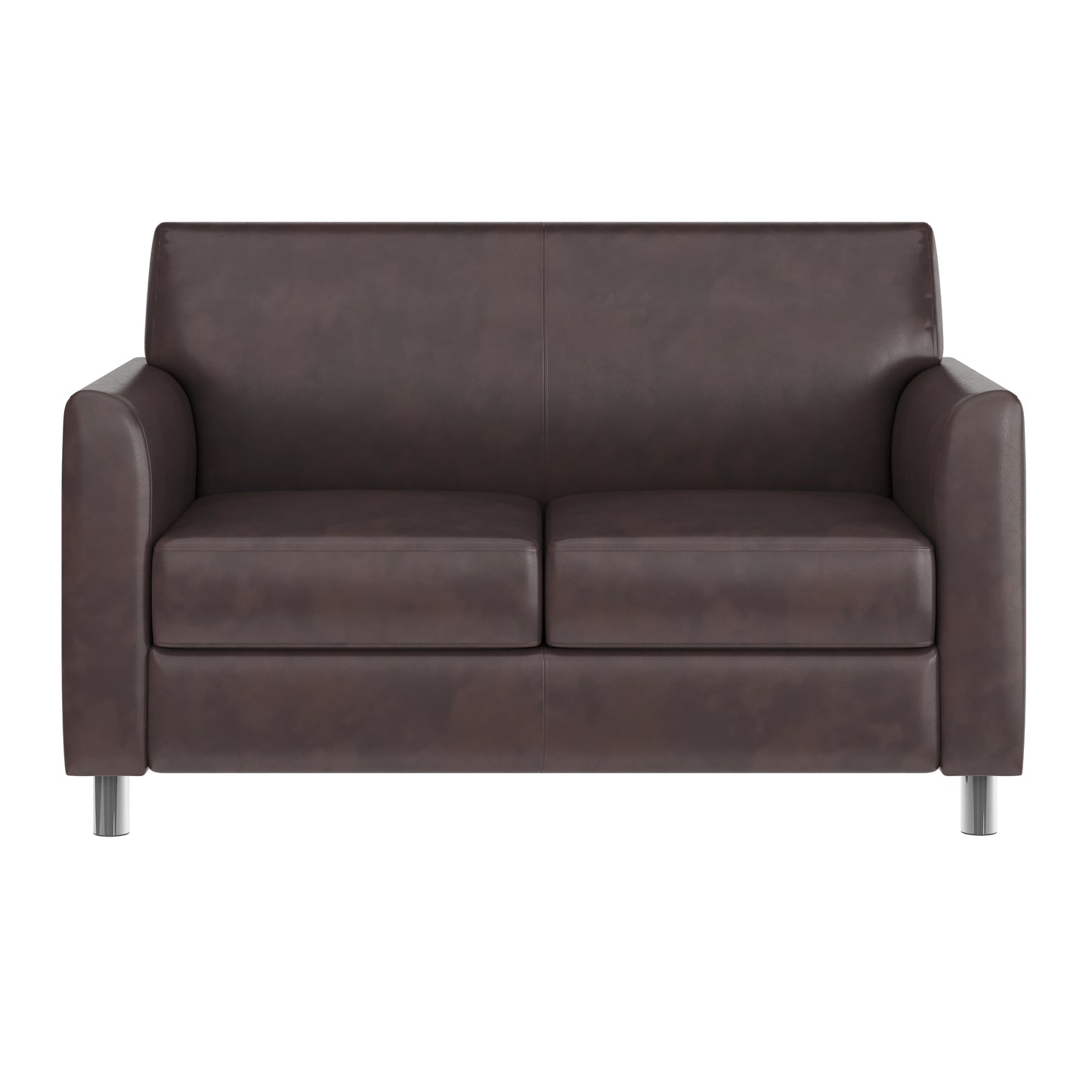 HERCULES Diplomat Brown LeatherSoft Loveseat with Clean Line-Stitched Frame and Chrome Legs