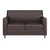 HERCULES Diplomat Brown LeatherSoft Loveseat with Clean Line-Stitched Frame and Chrome Legs