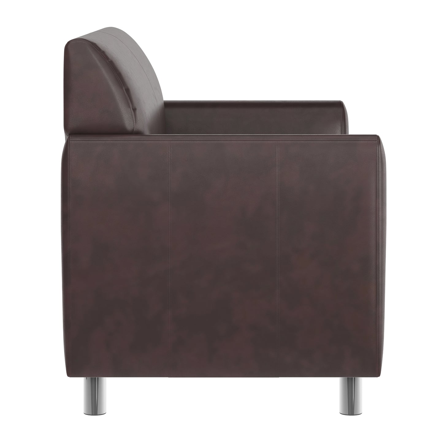 HERCULES Diplomat Brown LeatherSoft Loveseat with Clean Line-Stitched Frame and Chrome Legs