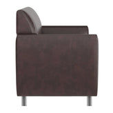 HERCULES Diplomat Brown LeatherSoft Loveseat with Clean Line-Stitched Frame and Chrome Legs