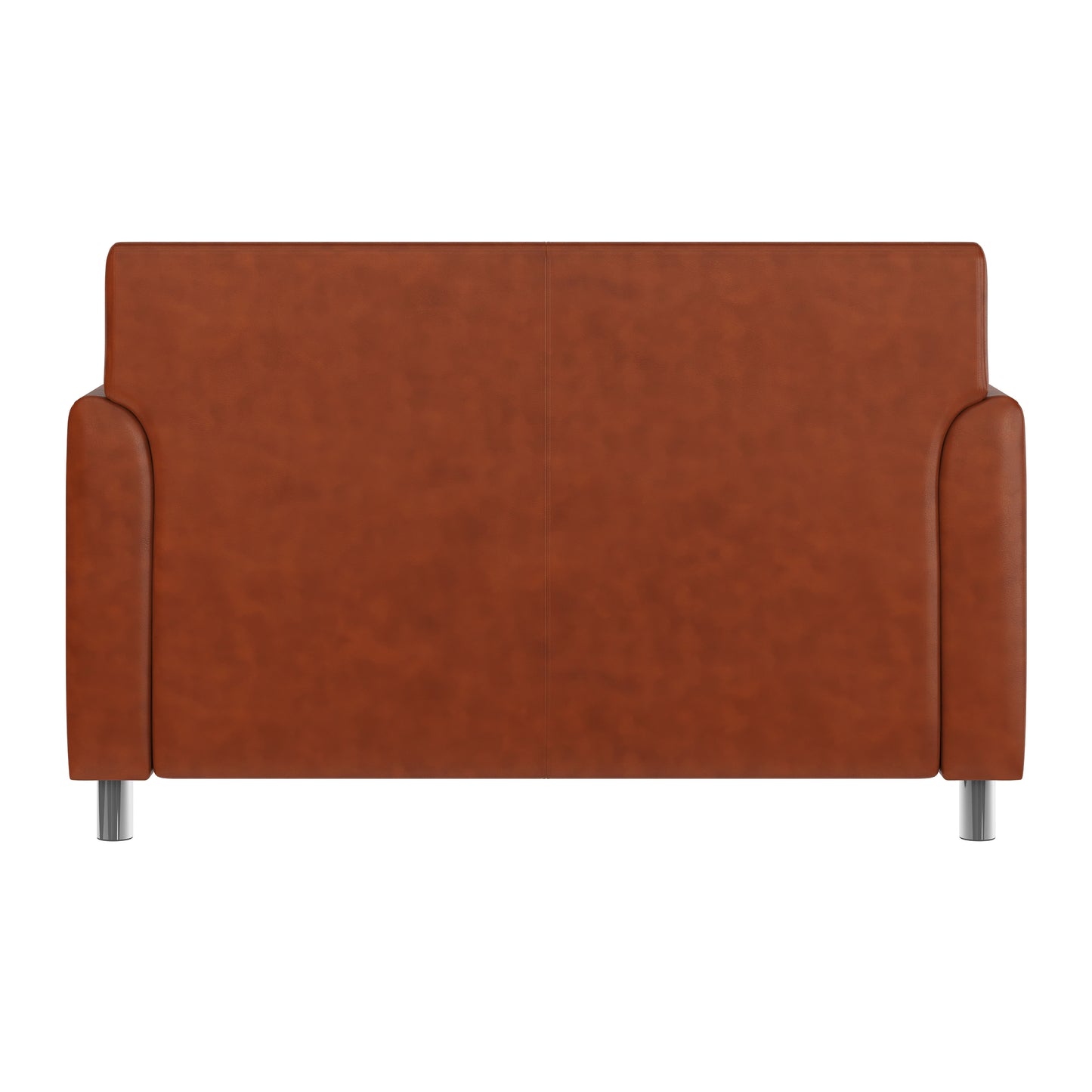 HERCULES Diplomat Cognac LeatherSoft Loveseat with Clean Line-Stitched Frame and Chrome Legs