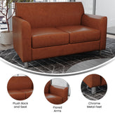 HERCULES Diplomat Cognac LeatherSoft Loveseat with Clean Line-Stitched Frame and Chrome Legs
