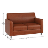 HERCULES Diplomat Cognac LeatherSoft Loveseat with Clean Line-Stitched Frame and Chrome Legs