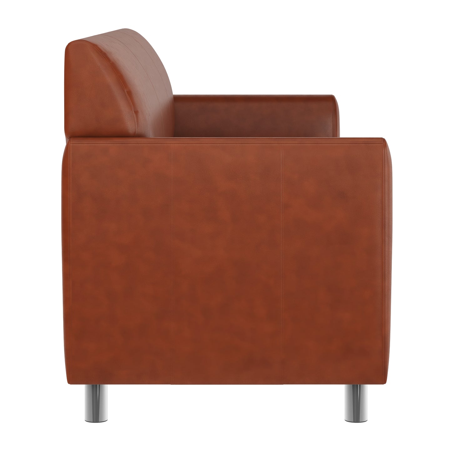 HERCULES Diplomat Cognac LeatherSoft Loveseat with Clean Line-Stitched Frame and Chrome Legs