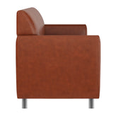 HERCULES Diplomat Cognac LeatherSoft Loveseat with Clean Line-Stitched Frame and Chrome Legs