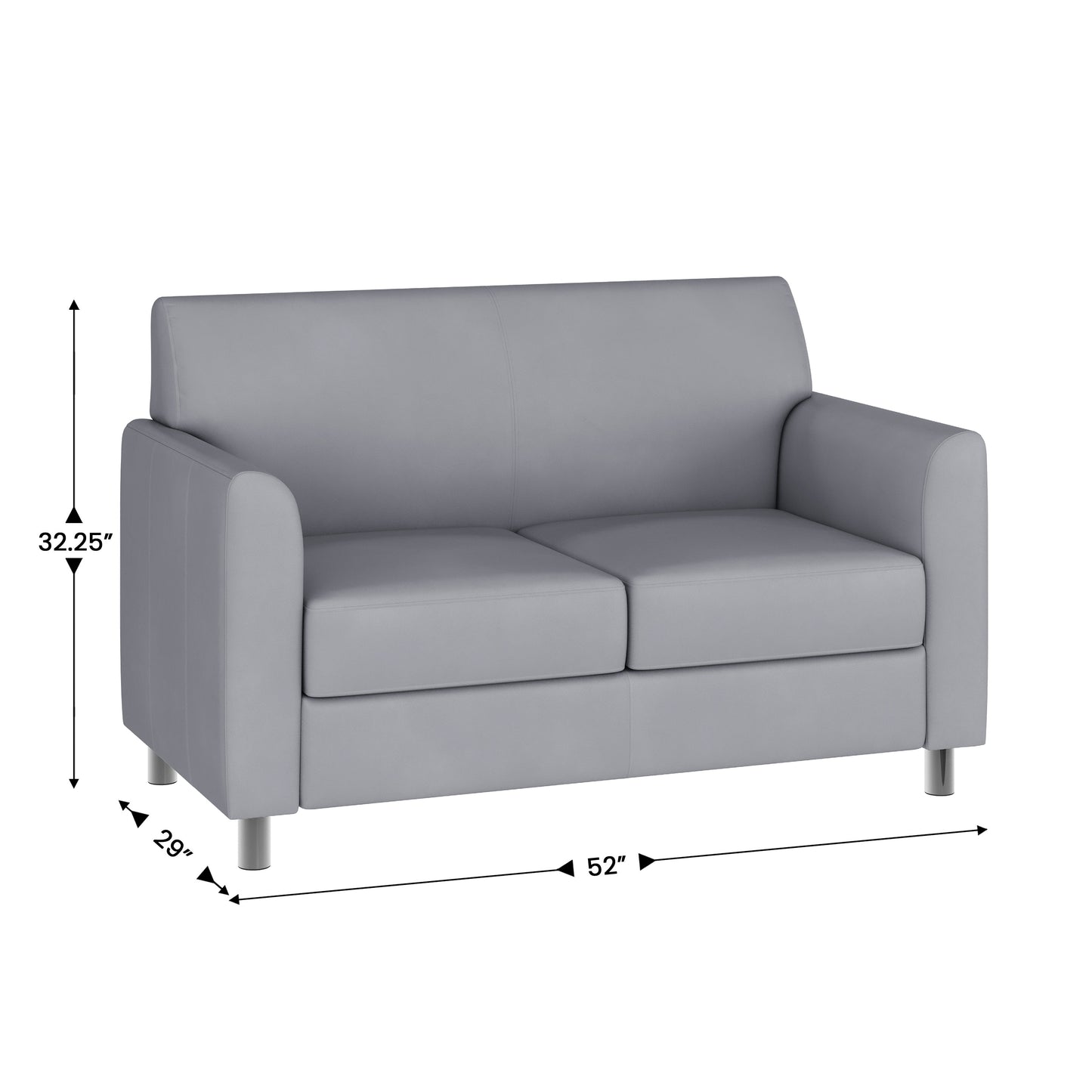 HERCULES Diplomat Gray LeatherSoft Loveseat with Clean Line-Stitched Frame and Chrome Legs